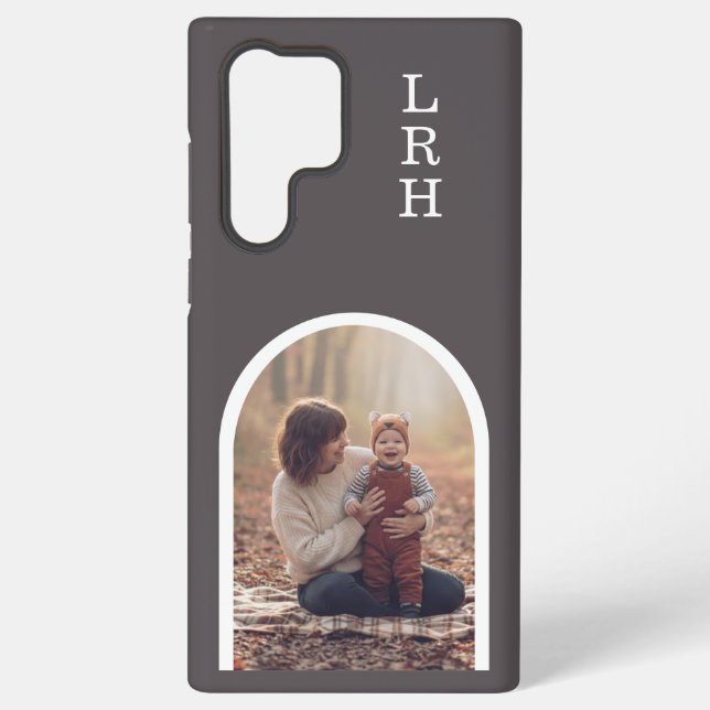 Coque Samsung Galaxy Cadre photo à monogramme arqué marron foncé   (Verso)