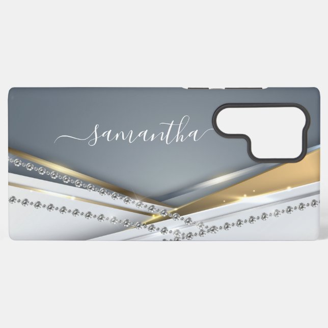 Coque Samsung Galaxy Calligraphie Or Métal Monogramme Diamant Aspect 3D (Verso Horizontal)