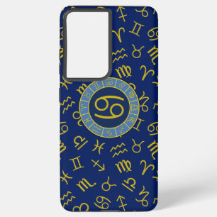Coque Samsung Galaxy Cancer Zodiac+Astrologie Symboles Motif Gold+Blues