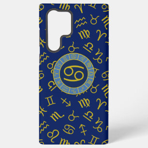 Coque Samsung Galaxy Cancer Zodiac+Astrologie Symboles Motif Gold+Blues