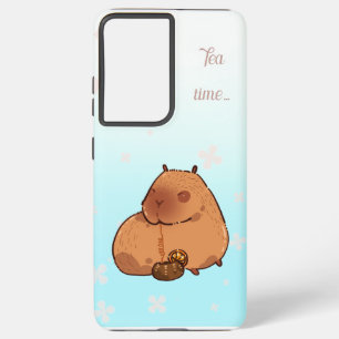 Coque Samsung Galaxy Capybara boit du thé au citron. Cute capybara