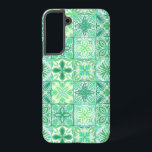 Coque Samsung Galaxy Carreaux décorés en vert et blanc<br><div class="desc">Divers carreaux ornés peints à la main avec des éléments floraux</div>