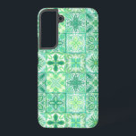 Coque Samsung Galaxy Carreaux décorés en vert et blanc<br><div class="desc">Divers carreaux ornés peints à la main avec des éléments floraux</div>