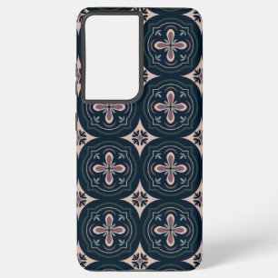 Coque Samsung Galaxy carreaux géométriques floraux de couleur terreuse