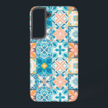 Coque Samsung Galaxy Carrelage orange et bleu<br><div class="desc">Carrelage coloré dessiné à la main,  décoration florale,  carrelage orné</div>
