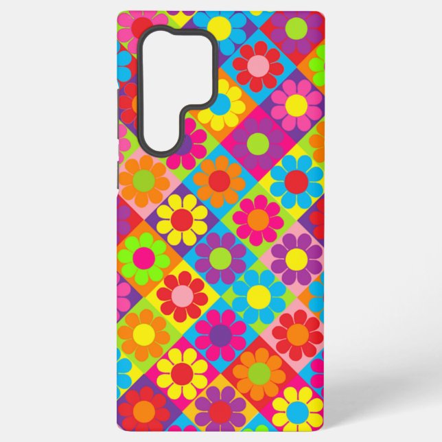 Coque Samsung Galaxy Carrés Pop Flower Power (Verso)