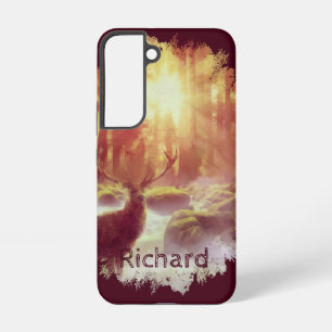 Coque Samsung Galaxy Cerf dans la forêt brumeuse au lever de soleil dor