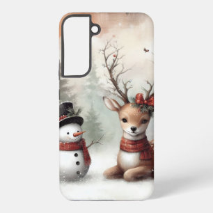 Coque Samsung Galaxy Cerf de Noël classique en bois / bonhomme de neige