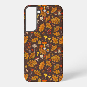 Coque Samsung Galaxy Champignons forestiers et flore d'automne sur brun
