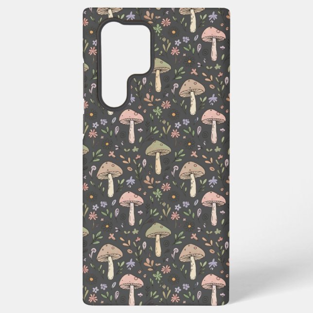 Coque Samsung Galaxy Charcoal Gray Earthy Fungi Seamless Pattern (Verso)