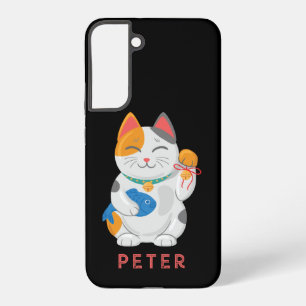 Coque Samsung Galaxy Chat Blanc Maneki Neko Japonais, symbole de bonne