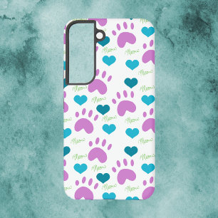 Coque Samsung Galaxy Chat Empreinte de patte Coeur Meow Motif Rose bleu