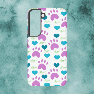 Coque Samsung Galaxy Chat Empreinte de patte Coeur Meow Motif Rose bleu