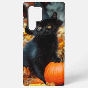 Coque Samsung Galaxy Chat noir et citrouille d'Halloween