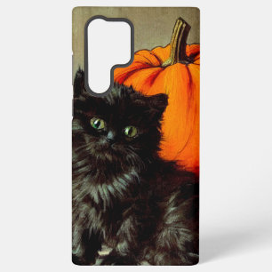 Coque Samsung Galaxy Chat noir et citrouilles d'Halloween vintage