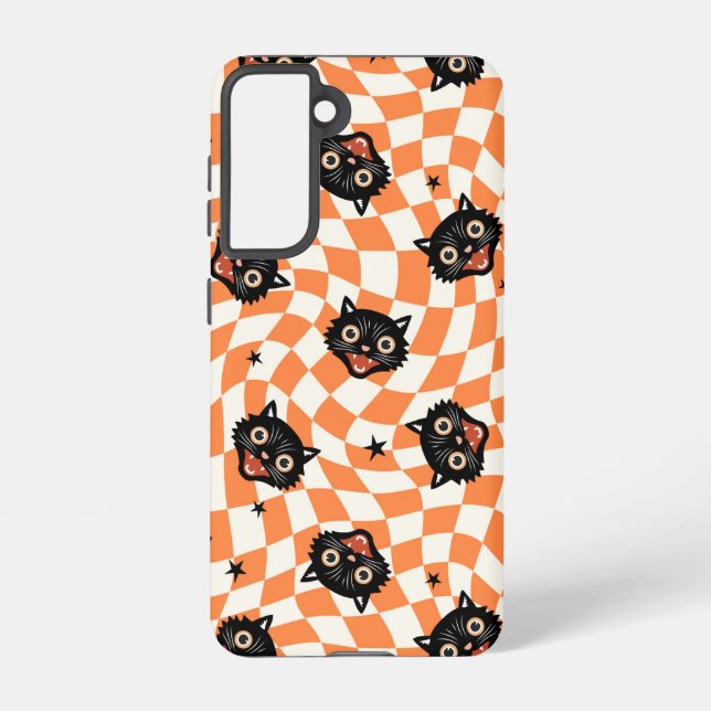 Coque Samsung Galaxy Chat noir rétro Motif chèque orange (Verso)