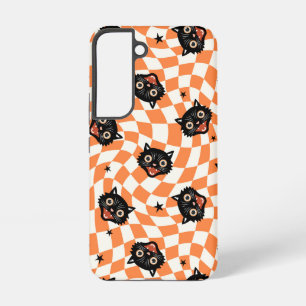 Coque Samsung Galaxy Chat noir rétro Motif chèque orange