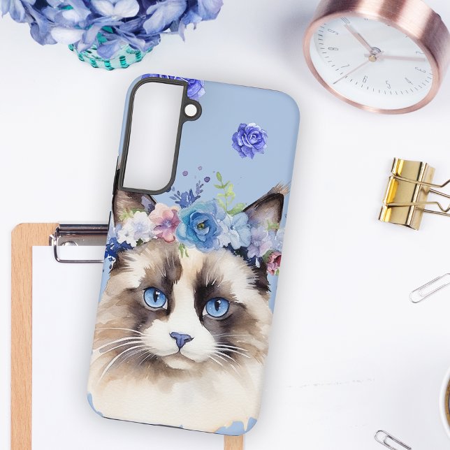 Coque Samsung Galaxy Chat Persan Fleur Bleue (Créateur téléchargé)