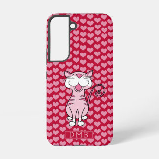 Coque Samsung Galaxy Chat rose Coeurs rouges Motif Monogramme