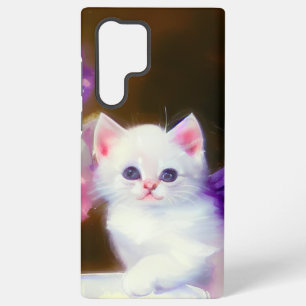Coque Samsung Galaxy Chaton Blanc Vintage avec Ruban Violet