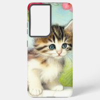 Chaton vintage blanc et Brown avec fleurs