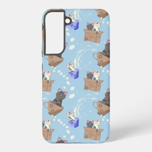 Coque Samsung Galaxy Chats dans une boîte et gouttes de lait sur fond b