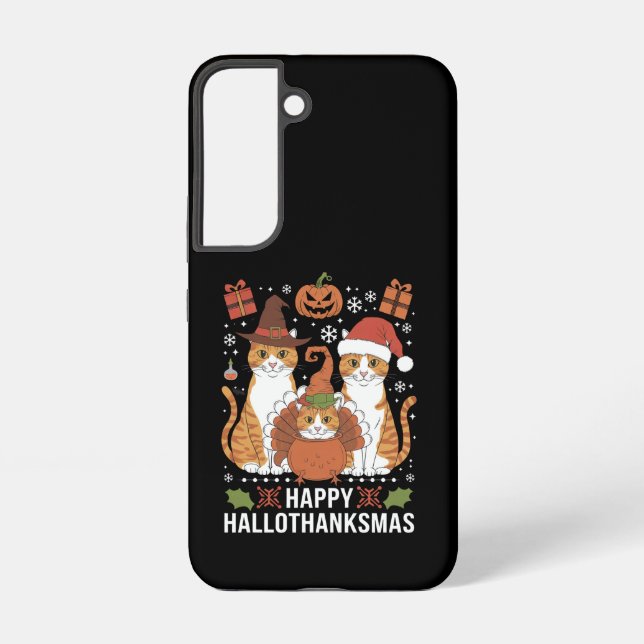 Coque Samsung Galaxy Chats Joyeux Hallothanksmas Halloween Noël  (Verso)