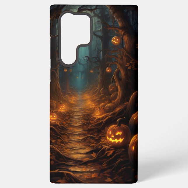 COQUE SAMSUNG GALAXY CHEMIN HALLOWEEN ÉFFRAYANT SOMBRE AVEC CITROUILLES (Verso)