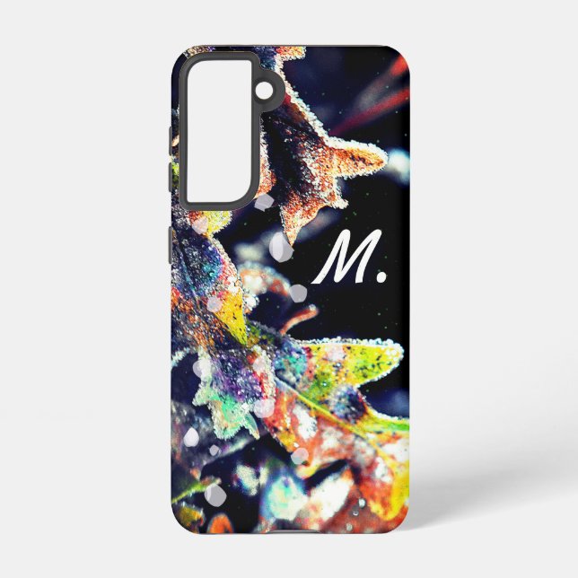 Coque Samsung Galaxy Chêne Feuilles de givrage de fée et Monogramme (Verso)