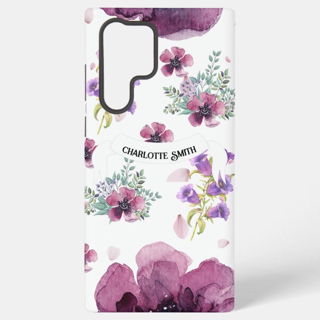 Coque Samsung Galaxy chic floral foliage purple blooming flowers (Verso)