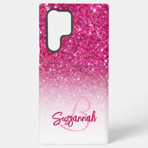 Coque Samsung Galaxy Chic Monogramme Rose Pailleté Ombre Prénom