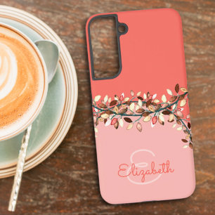 Coque Samsung Galaxy Chic Two Tone Corail Ajouter Un Monogramme De Nom 