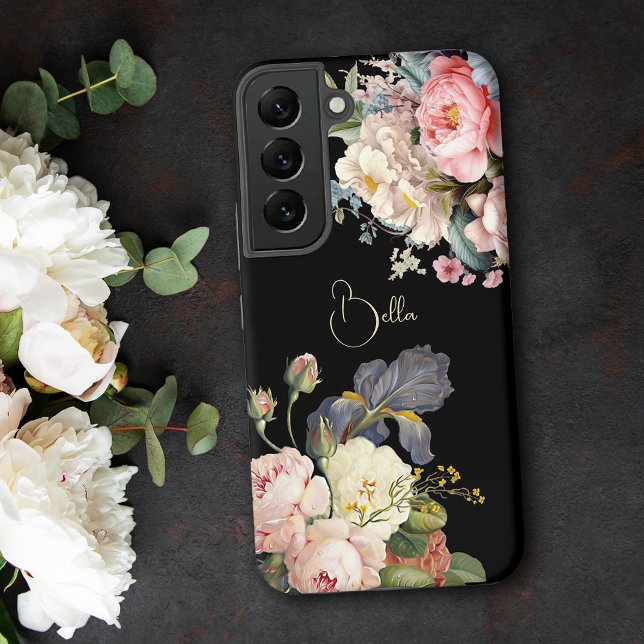 Coque Samsung Galaxy Chic Vintage Personnalisé Roses & Iris (Créateur téléchargé)