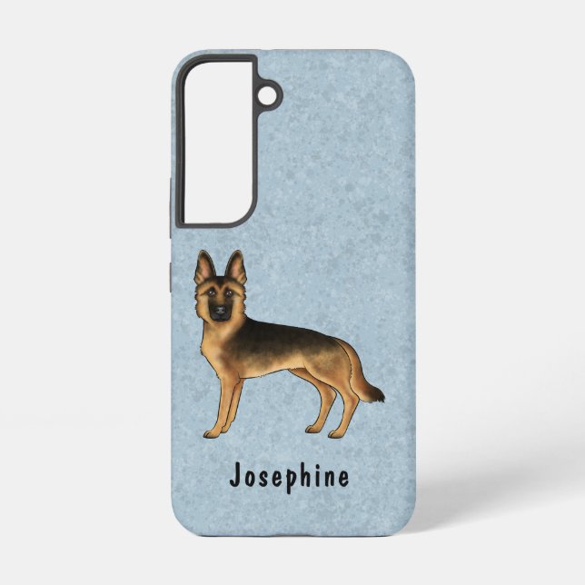 Coque Samsung Galaxy Chien De Berger Allemand Noir Et Tan Sur Bleu Et T (Verso)