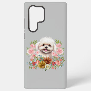 Coque Samsung Galaxy Chien maltais aux fleurs, Chien maltais mignon