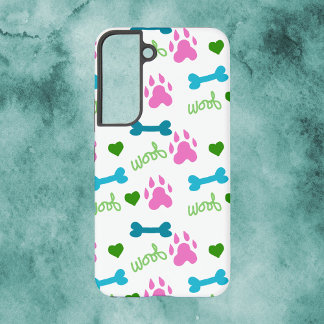 Coque Samsung Galaxy Chien Paw Bones Coeurs Woof Motif Rose
