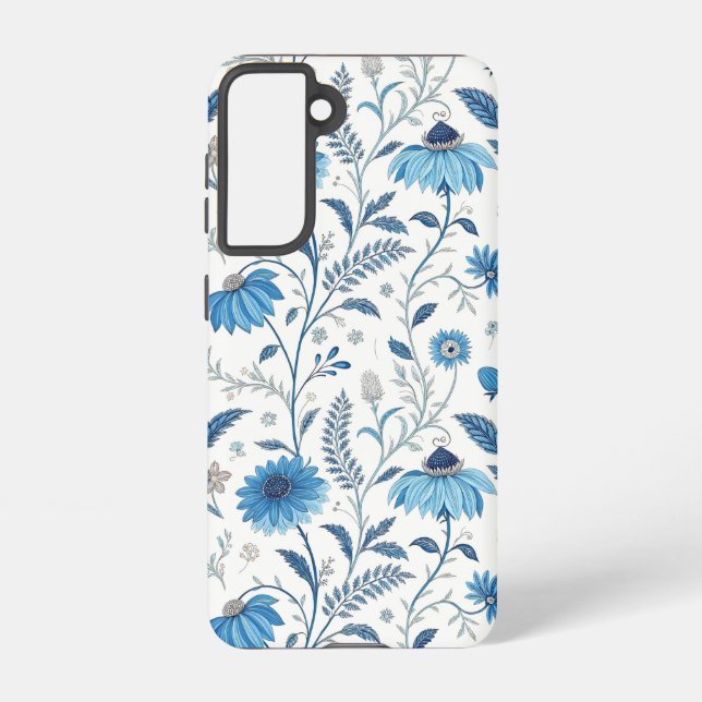Coque Samsung Galaxy Chinoiserie Blue Echinacea Pattern (Verso)