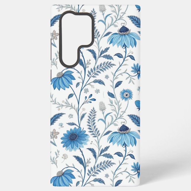 Coque Samsung Galaxy Chinoiserie Blue Echinacea Pattern (Verso)