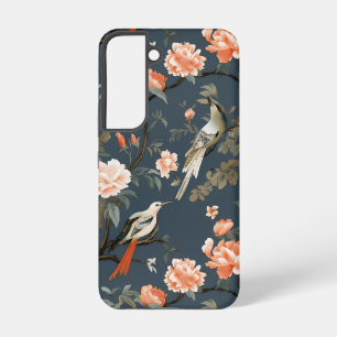 Coque Samsung Galaxy Chinoiserie florale sur fond bleu denim