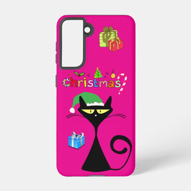 Coque Samsung Galaxy Christmas Black Cat Holiday Galaxy Case – Fuchsia (Verso)