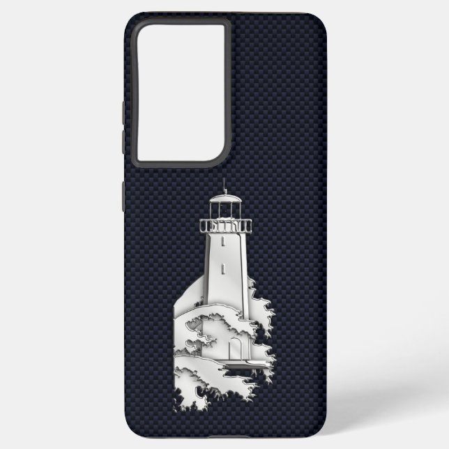 Coque Samsung Galaxy Chrome Lighthouse sur impression fibre de carbone (Verso)