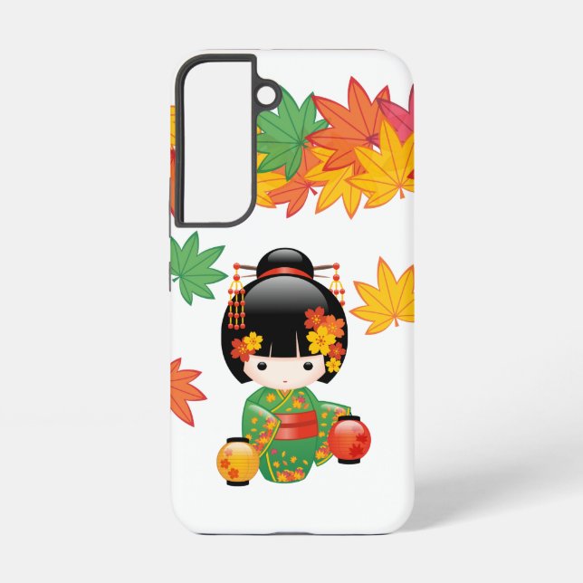 Coque Samsung Galaxy Chute Poupée Kokeshi - Green Kimono Geisha Girl (Verso)