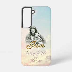 Coque Samsung Galaxy Ciel pastel chic chrétien Jésus agneau or écriture