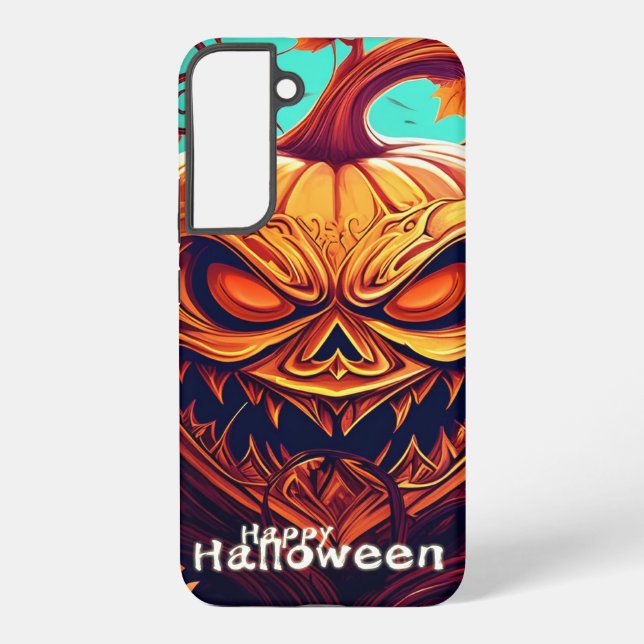 Coque Samsung Galaxy Citrouille orange effrayant avec visage, Halloween (Verso)