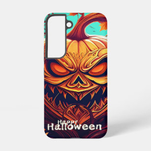 Coque Samsung Galaxy Citrouille orange effrayant avec visage, Halloween