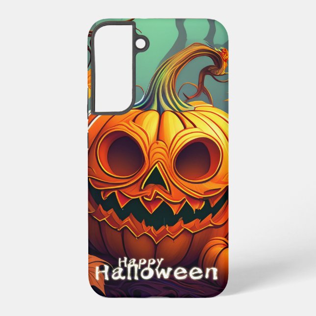 Coque Samsung Galaxy Citrouille orange effrayante avec visage, Hallowee (Verso)