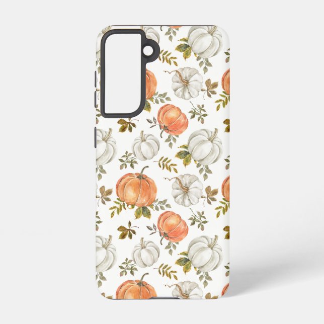 Coque Samsung Galaxy Citrouilles d'aquarelle et Motif d'automne de feui (Verso)