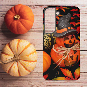 Coque Samsung Galaxy Citrouilles sculptées et feuilles d'automne