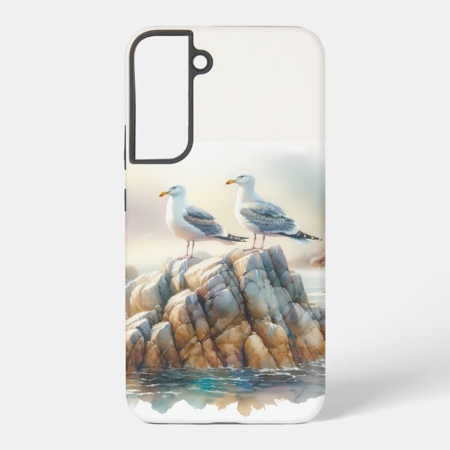 Coque Samsung Galaxy Coastal Seagulls Watercolor Seascape (Verso)