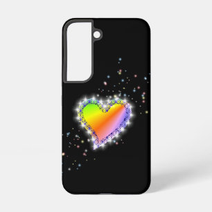 Coque Samsung Galaxy Cœur arc-en-ciel avec étoiles sur fond noir